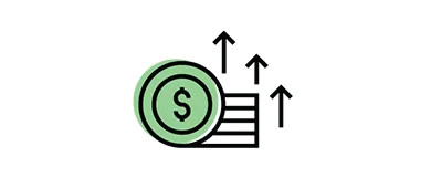 A dollar coin icon and arrows pointing upwards