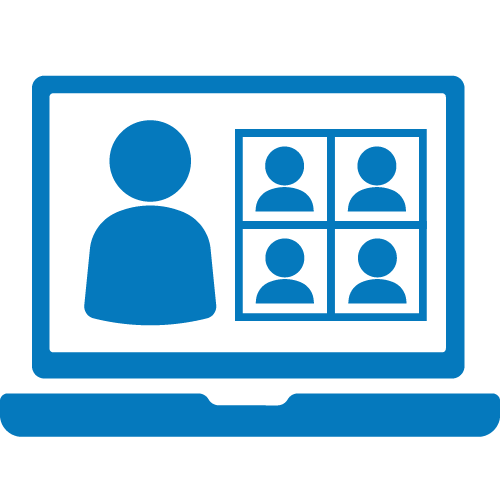 Blue icon of a computer with a live webinar on screen