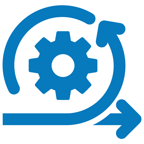 Blue gear icon with arrows going around